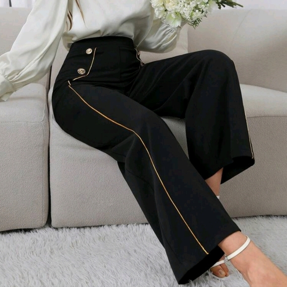 Women's Casual Color-Block Wide-Leg Pants With Rolled Edge - Picture 1 of 5